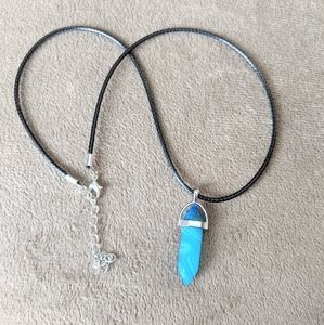 Blue Agate Stone Pendant Wax Necklace